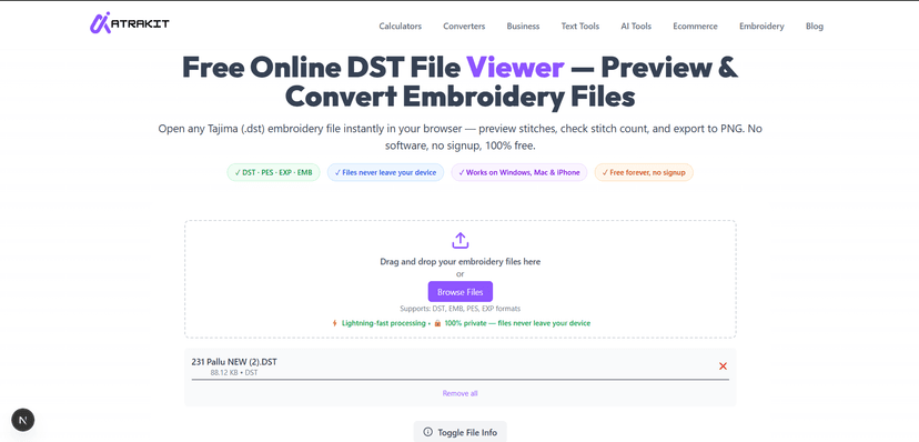 Upload DST file on AtraKit DST Viewer